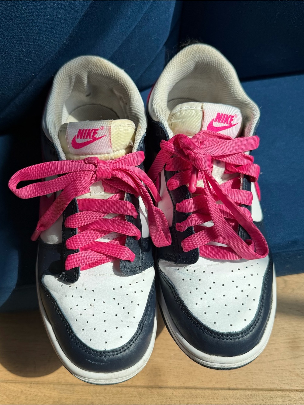 Nike Women's White Navy Sneakers with Hot Pink Accents